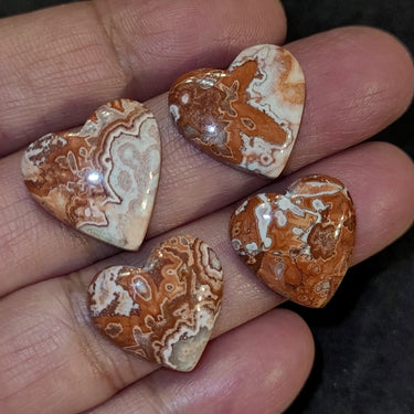 49Ct 4Pcs Natural Rosetta Jasper Heart Cabochons LOT. Size approx. 18x18mm to 20x20mm
